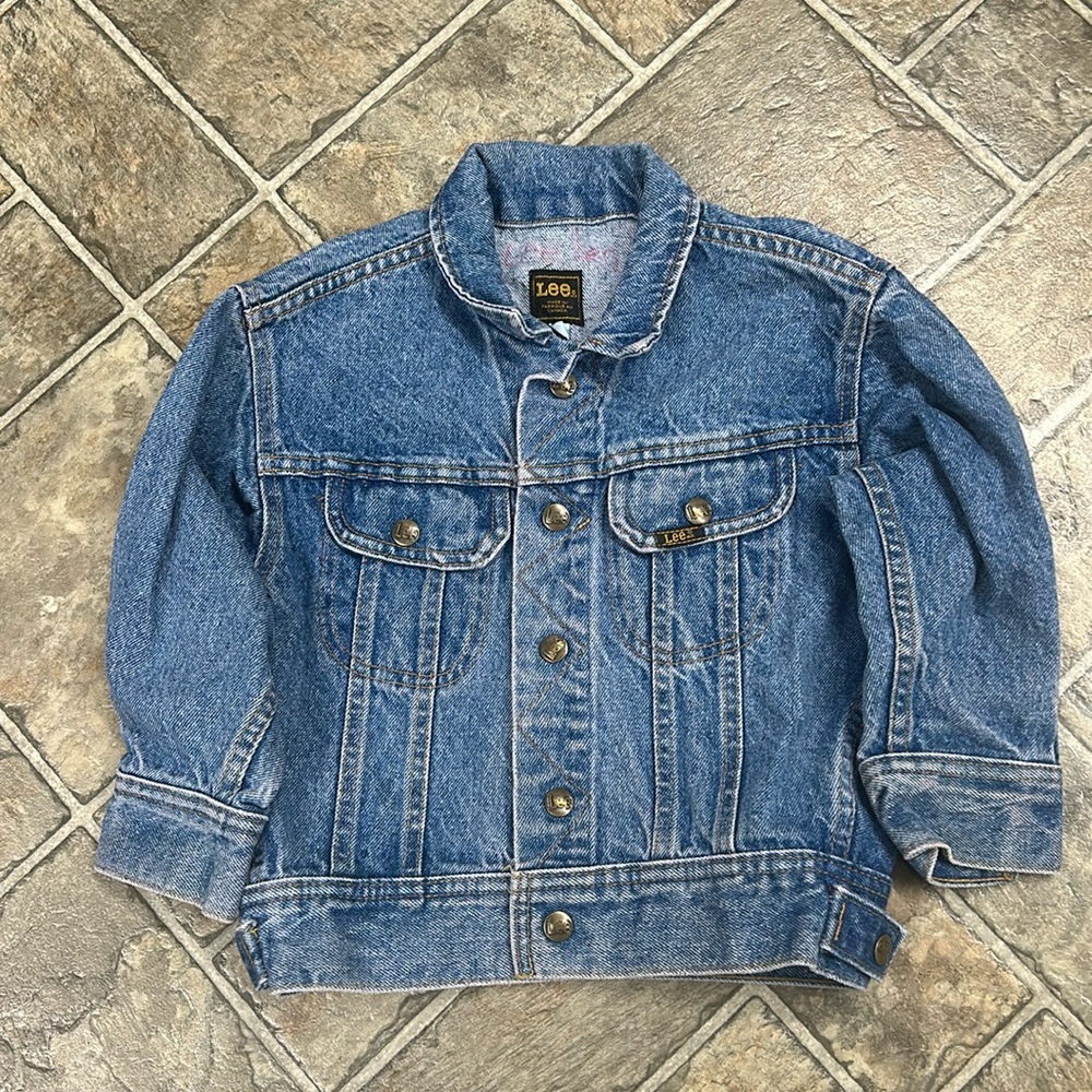Kids Vintage Lee Jean Jacket Snap up Adjustable Waist Front Chest Pockets